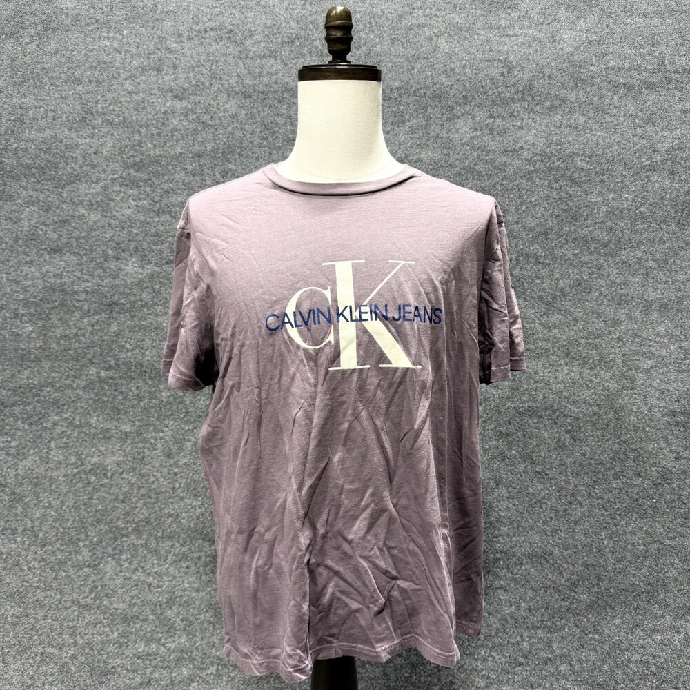 Calvin Klein Jeans Mens XL Purple Mauve CK Logo Graphic T-Shirt Short Sleeve